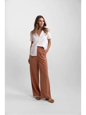 ☀️Rhythm Wide-Leg High-Rise Pants in Rust Crinkle Gauze Elastic Tie Waist US6
